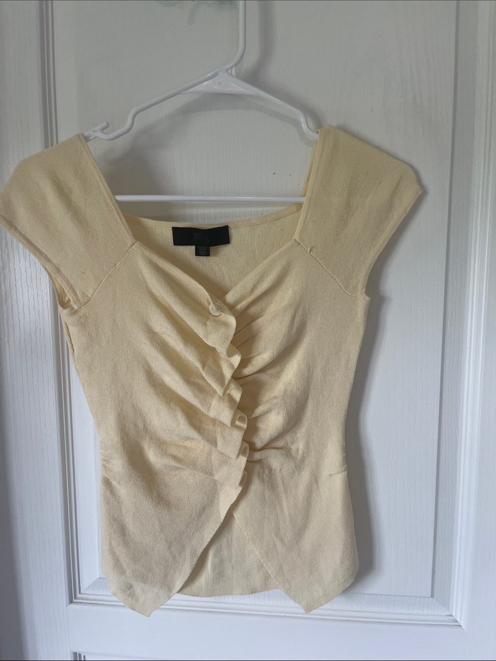 Zara Cream Ruffle Front Cap-Sleeve Top